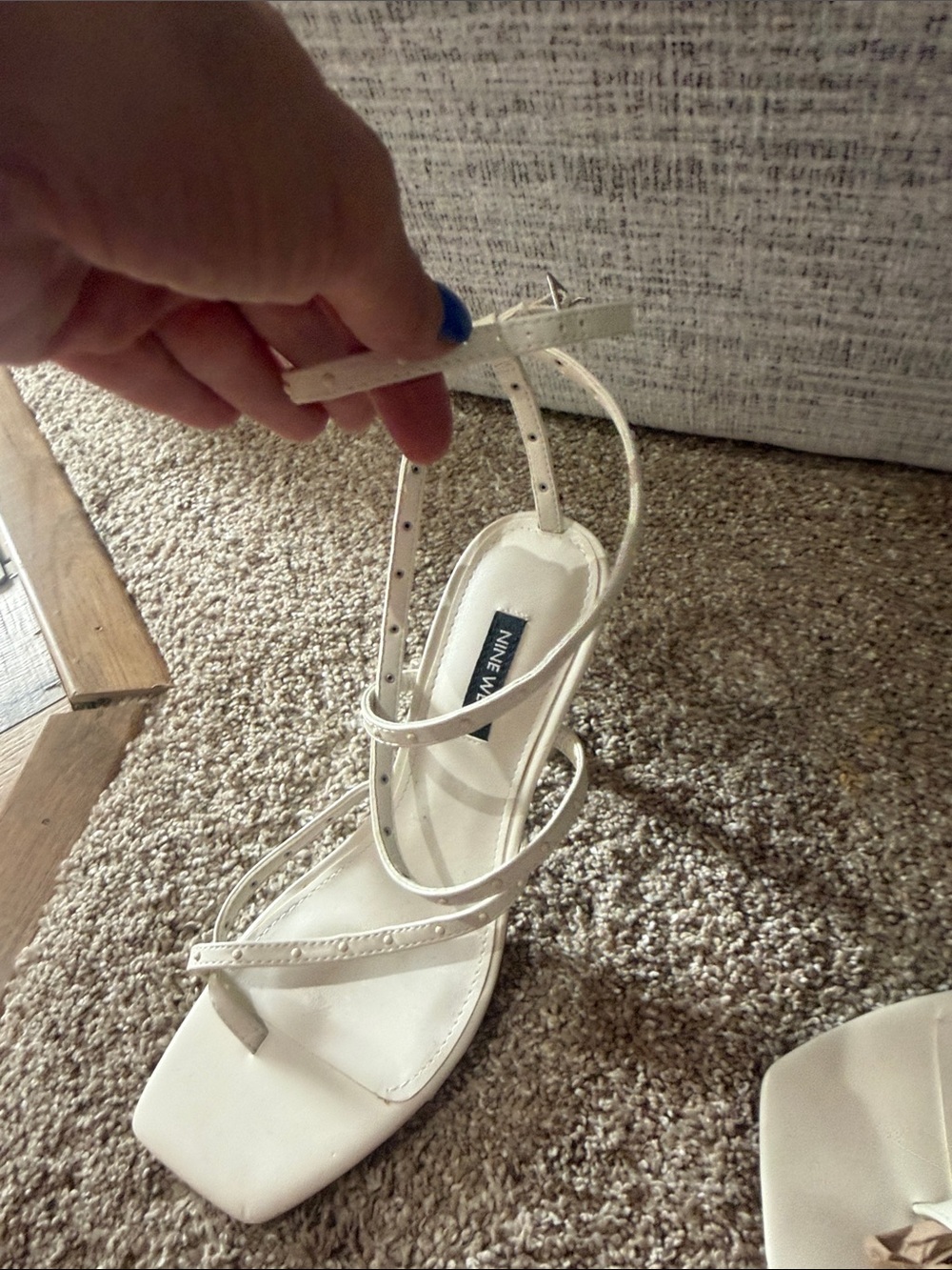 Nine West White Strappy Square Toe Ankle Strap Heels